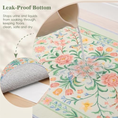 Bienbee Cat Litter Mat, 2PCS 33"x22" Machine Washable Litters Box Mats Non-Slip &Waterproof Cat Litters Trapping Mats Easy to Clean Mat for Litter Box Less Waste Protects Floors Pastel Green L