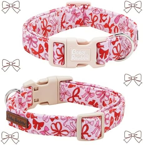 Dog Collars, Pink Bow Print Cotton Collar Adjustable Light Plastic Buckle Collar with Bow Pet Collar Gift for Large Dogs