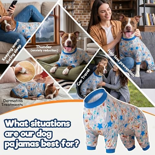 LovinPet Large Large Dog Bodysuit, PJs, Bear Grey Print, M