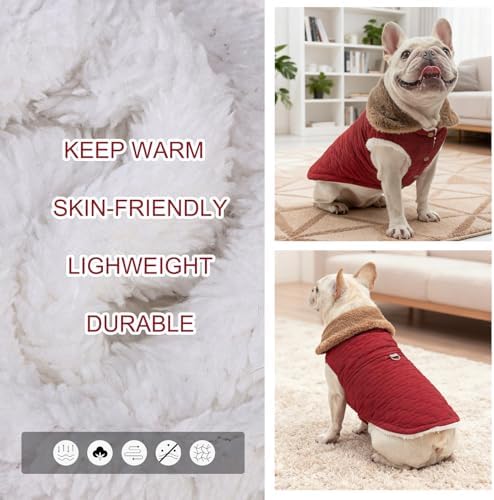 BEAUTYZOO Warm Dog Puffer Jacket Vest, Dog Winter Coat with Harness, Red XS