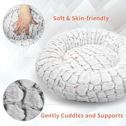Heated Cat Bed with Timer & Temp Adjustable, Round Heating Pet Bed for Cats Indoor 19" Soft & Cozy Donut Electric Pet Warming Pad Heater for Cat