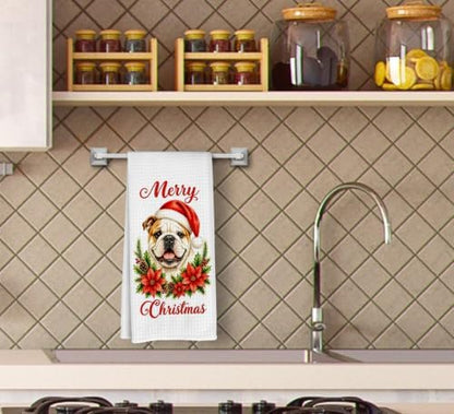 Christmas English Bulldog Kitchen Dish Towels Dishcloth 16x24 Inch