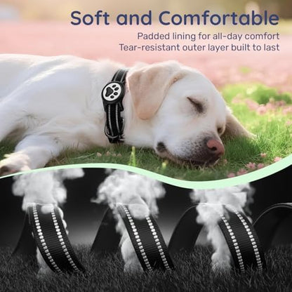 Premium Airtag Dog Collar，with IP68 Waterproof AirTag Holder,Black,L