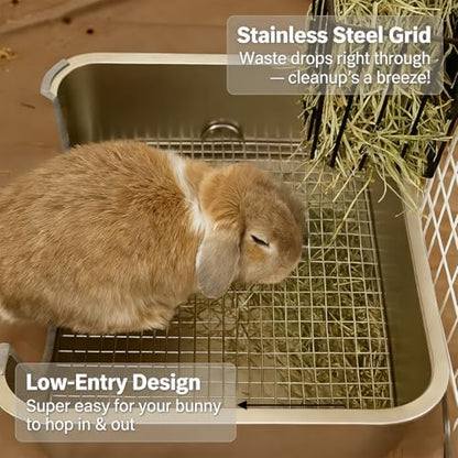 PODOO Bunny Litter Box, Stainless Steel Sifting Pan with Non-Slip Pads