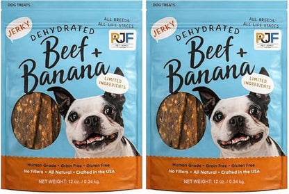PET JERKY FACTORY Premium Beef and Banana 12 oz. Dog Jerky Treats | 100% Human Grade | USA Made-| High Protein-| Grain Free-| Limited Ingredients-| No Filler-| BHA-BHT Free-| Soft-Tender,(Pack of 2)