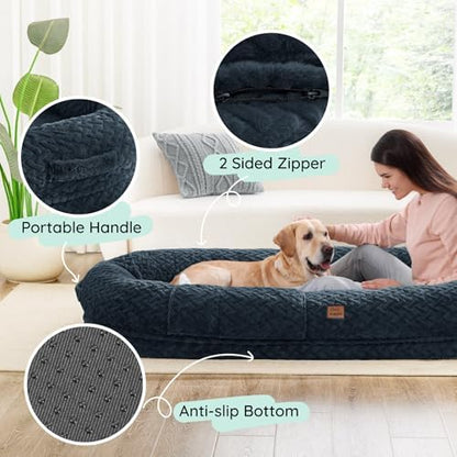 ChiXnuggle Orthopedic Human Dog Bed,with Faux Fur Washable Cover,Blanket
