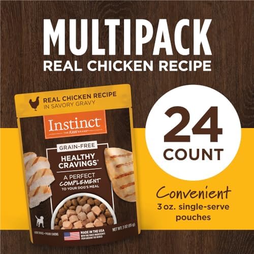 Instinct Healthy Cravings Natural Wet Dog Food Topper, Grain Free Recipe - Real Chicken, 3 oz. Pouches (Pack of 24)