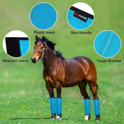 Horse Fly Boots, Breathable Mesh Protection Set of 4, Comfortable Pony Leggings, Breathable Mesh Design, Equines Supplies for Reduce Stomping, Hoof Damage & Leg Fatigue (Blue, Medium)