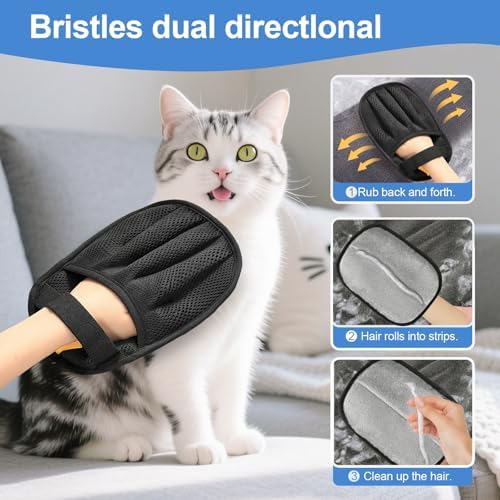 2Pcs Pet Hair Removal Gloves Cat & Dog, Electrostatic Reusable Remover Tool