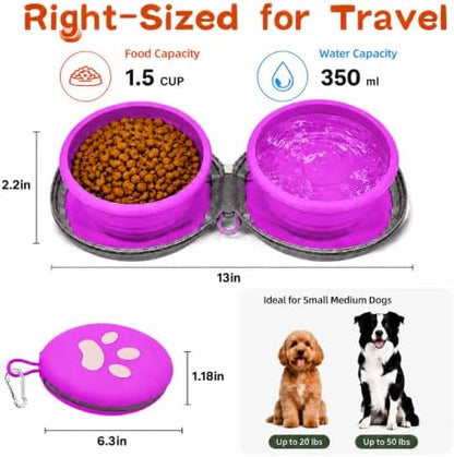 2-in-1 Collapsible Dog Travel Bowl Portable Silicone Carabiner