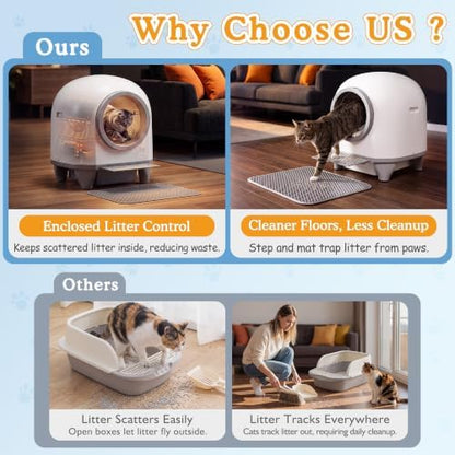 Greesum Enclosed Self-Cleaning Cat Litter Box, 90L XL, App Control, Quiet