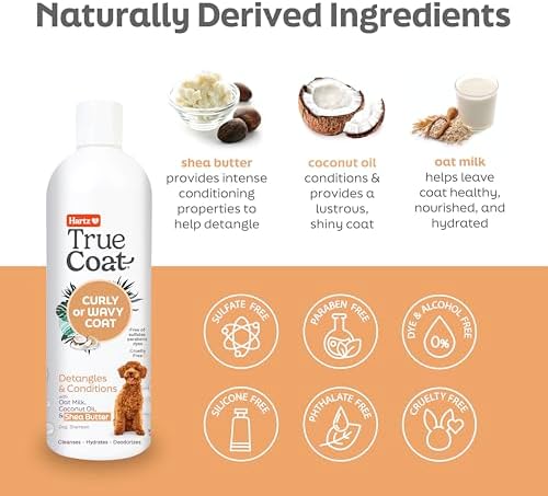 True Coat Curly or Wavy Dog Shampoo, 5 in 1 Detangles & Conditions with Oat Milk, Coconut Oil & Shea Butter, 16 oz