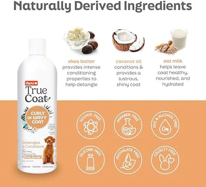 True Coat Curly or Wavy Dog Shampoo, 5 in 1 Detangles & Conditions with Oat Milk, Coconut Oil & Shea Butter, 16 oz