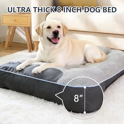 Orthopedic Support Large Dog Bed, 39" x 30" x 8" Contoured Pad, Extra Thick Foam Relieve Joint Pain & Anxiety, Anti-Slip Durable Cushion for Senior Dogs Up to 90 lbs, Grey