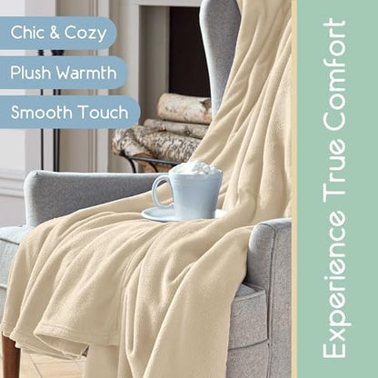 Twin Size Microfleece Blanket | Fleece Bed Blanket | All-Season Comfort| Supersoft Lightweight Throw Blanket | Plush Throw Blanket for Bed Couch or Sofa | Travel Blanket | Pet-Friendly | Ivory