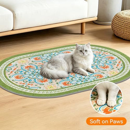 Cat Litter Mat,40"x30" High Density PVC Litter Trapping Mat, Non-Slip, Waterproof & Urine-Proof Litters Catcher Mats, Keep Floor Clean, Soft on Kitten Paws, Cat Essentials Bean Green