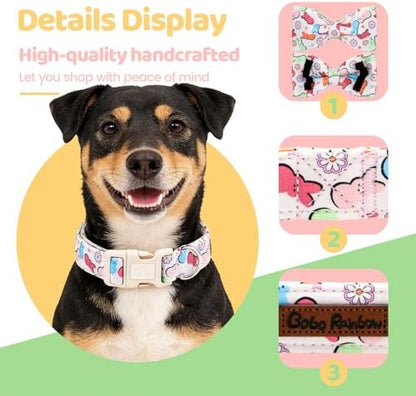 Dog Collars, Easter Colorful Rabbit Print Cotton Collar Holiday Adjustable Light Plastic Buckle Collar with Bow Pet Collar Gift for X-Small Dogs