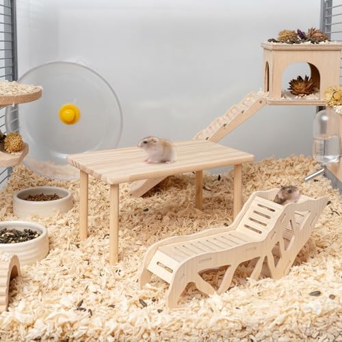 Hamster Play Wooden Platform，2-piece Set Hamster cage Accessories Toys