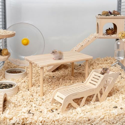 Hamster Play Wooden Platform，2-piece Set Hamster cage Accessories Toys