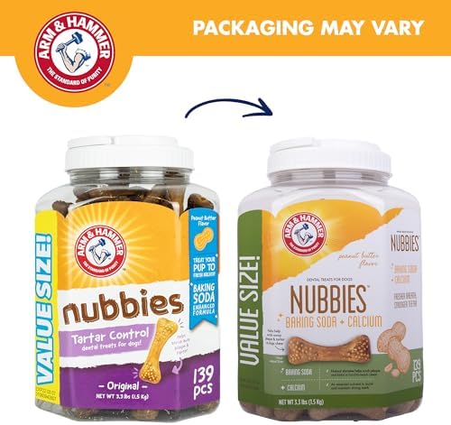 Arm & Hammer Nubbies Dental Treats Value Bucket, Peanut Butter, 139 Count