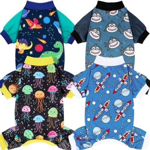 XPUDAC Dog Pajamas Clothes for Small Dogs Boy Girl, Doggie Pjs Puppy Onesies Outfits Pet Clothes for Dog Cat Christmas Pajamas, 4 Styles (Universe, Medium)