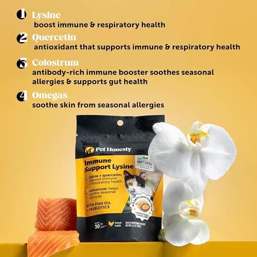 Cat Immune Support Lysine – Allergy Relief & Immune Health Supplement for Cats with L-Lysine, Colostrum, Quercetin & Omega-3 – Soothes Sneezing, Runny Nose & Itchy Skin Chicken, (90-Day Supply)