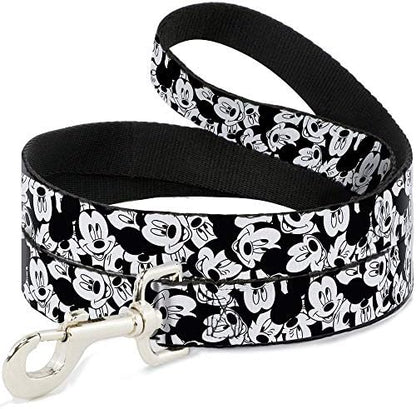 Buckle-Down Pet Leash - Mickey Mouse Expressions Stacked White/Black - 4 Feet Long - 1" Wide