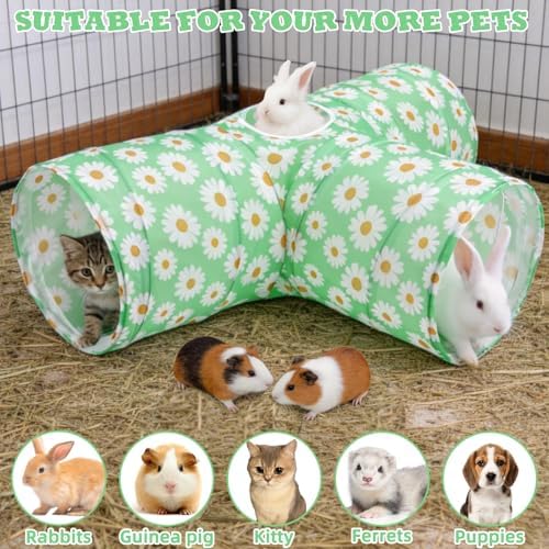 BWOGUE Bunny Tunnels & Tubes, 3-Way Collapsible Rabbit Hideout for Bunnies