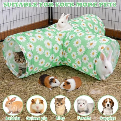 BWOGUE Bunny Tunnels & Tubes, 3-Way Collapsible Rabbit Hideout for Bunnies