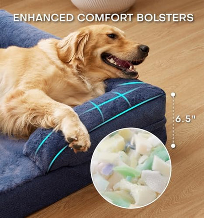 Made4pet Dog Bed Orthopedic, Dog Sofa for Small Dogs Supportive Foam Pet Cushions Bed with Washable Removable Cover, Egg-Crate Foam, Waterproof Lining Bottom, Blue, 35 * 23 * 6.5 Inch