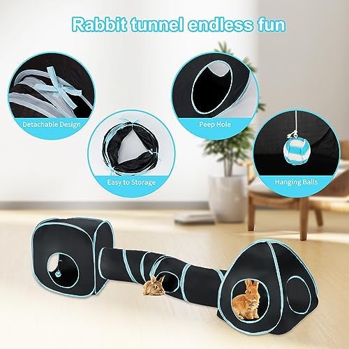 BWOGUE Bunny Tunnels & Tubes, 3-in-1 Collapsible Rabbit Hideout Toy Set