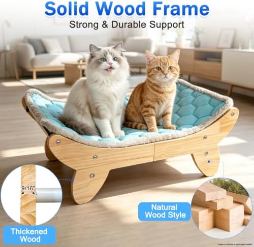 SZEE Elevated Cat Bed, Wooden Raised Cat Bed with Ice Cooling Mat