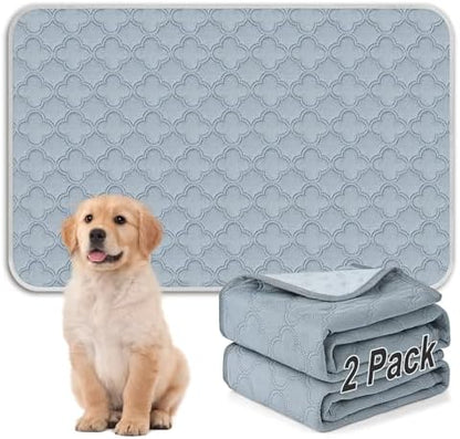 FunFurry Washable Super Absorbent Pee Pads - 2 Pack Reusable Waterproof Pet Training Pads with Paw Shape Non-Slip Backing (Light Grey, 36" x 48")