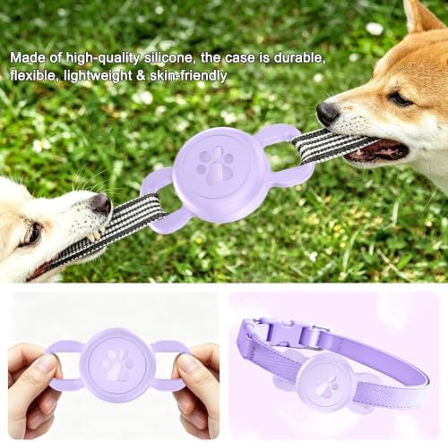 Airtag Dog Collar Holder for Cat or Small Dog, Waterproof, 1 Pack Purple