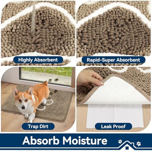 Bcoimo Super Absorbent Dog Door Mat, 36"*24" Anti Slip Mat for Muddy Paws