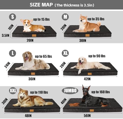 Patas Lague Orthopedic Large Dog Bed Washable Pet Sofa Mat 48''X30'' Black