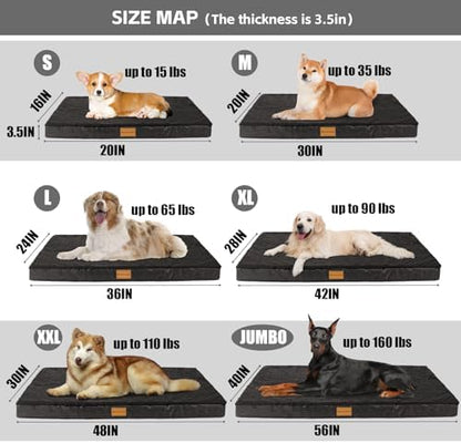 Patas Lague Orthopedic Large Dog Bed Washable Pet Sofa Mat 48''X30'' Black
