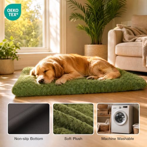 Exsnugy Washable Dog Bed Mat Large Size Fluffy Pet Crate Pad 42x28 XL