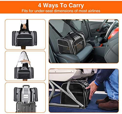 TSA Airline Approved Soft Sided Pet Carrier Top Loading 4 Side Expandable Large Travel Cats Carrier Collapsible with 3 Removable Washable Pads and 3 Pockets for Cats Kitten and Small Dogs