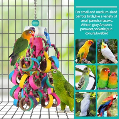 lovyoCoCo Bird Toys Conure Toys,Bird Parrot Foraging Shredder 24 Pcs Colorful Bagel Chewy Rings for Small Parrots Parakeets Conures Cockatiels Love Bird Cage Accessies (W)