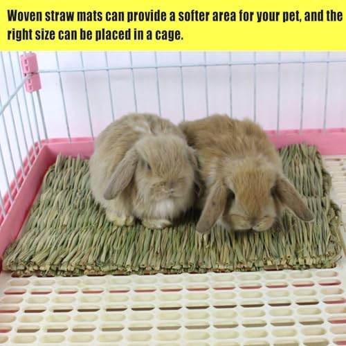 Hamiledyi Hay Mats for Rabbits, 6 Pack Natural Woven Straw Bunny Grass Bed
