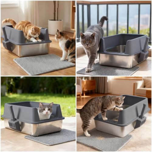 Stainless Steel Litter Box with Lid,XL Extra Metal Cat Litter Box