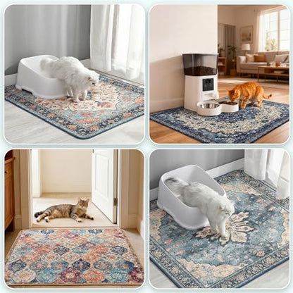 Hompet Cat Litter Mat 2 Pack, 36x48 Machine Washable Trapping Mats for Cats, Super Absorbent & Urine-Proof Cat Litter Box Mat for Floor, Waterproof & Non Slip Kitty Litter Rug