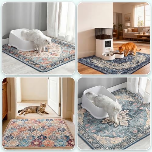 Hompet Cat Litter Mat 2 Pack, 36x48 Large Machine Washable Trapping Mats for Cats, Super Absorbent & Urine-Proof Cat Litter Box Mat for Floor, Waterproof & Non Slip Kitty Litter Rug