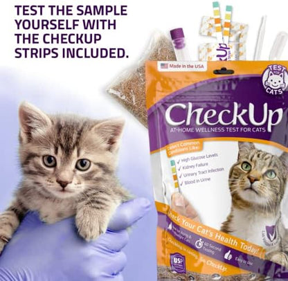 KIT4CAT CheckUp at Home Cat Wellness Test Kit | 2lb Hydrophobic Litter keeps urine on top, 2 Test Strips for The Detection of The 4 Most Common Health Indicators - pH, Protein, Glucose, Blood in urine