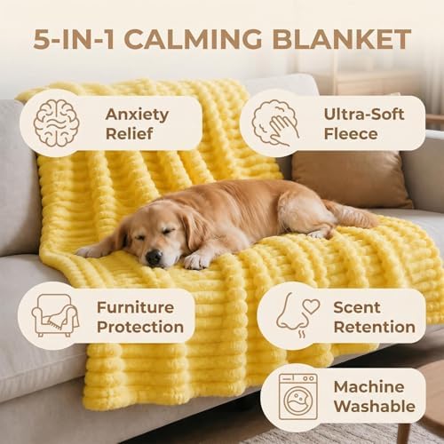 Emotional Support Blanket for Dogs, Yellow Dog Blanket (Dark Blue,59x79in)