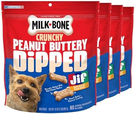 Milk-Bone Peanut Buttery Dipped Dog Biscuits with Jif Peanut Butter, 32 Oz. Bags (Pack of 4)