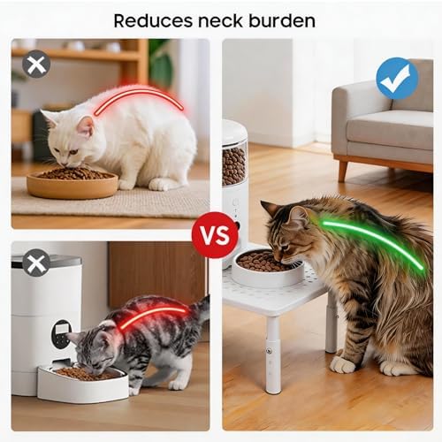 W‌SOWX Adjustable Automatic Cat Feeder Stand, Elevated Cat Food Stand,White