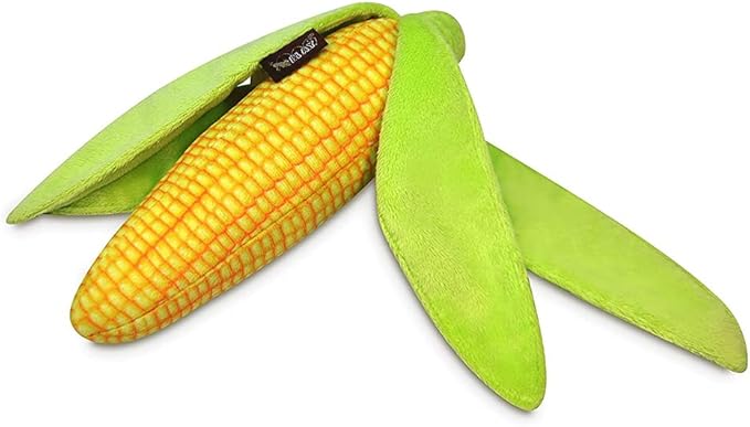 P.L.A.Y. Cute Plush Dog Toys - Vegetable Themed Durable Squeaker Crinkle Plush Chew Toy, Great for Puppies & Small, Medium, Large Dogs - Machine Washable, Recycled Materials (Farm Fresh Corn)