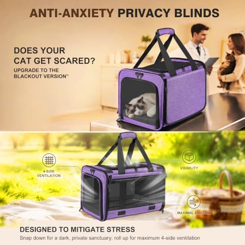 Soft Sided Cat Carrier for Anxious Pets with Privacy Roller Blinds